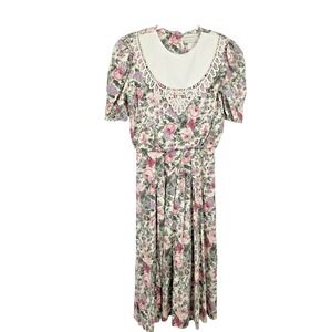 VINTAGE Country Romance Dress 9/10 Midi Floral Puffed Cottagecore Grandma Modest